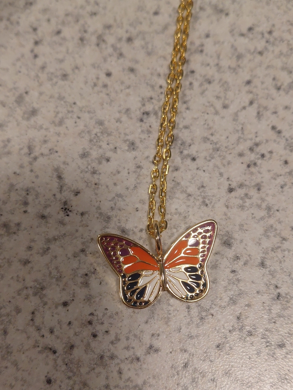Gold Butterfly Pendant Necklace - Orange, Purple, Black